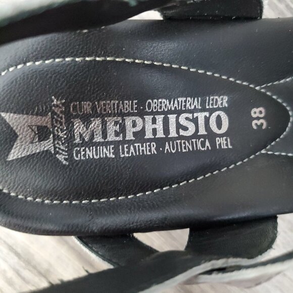 Mephisto Grey Leather Snake Print Wedge Sandals - Picture 12 of 16